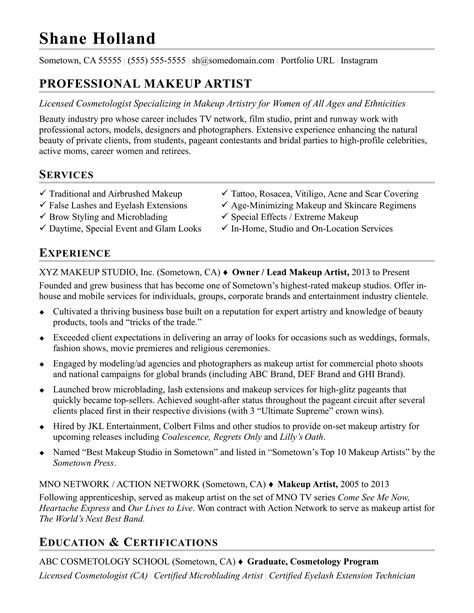 permanent makeup artist resume.